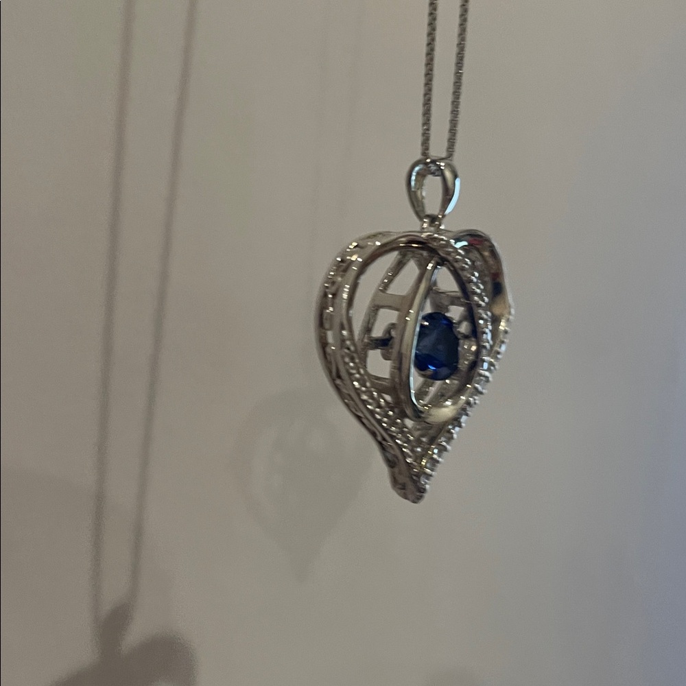 Blue & White Lab-Created Sapphire Heart  Necklace Sterling "Unstoppable Love" - Picture 11 of 15